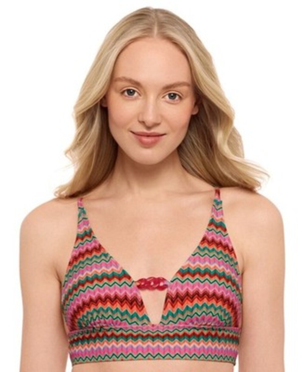 Salt + Cove Front-Tab Chain Midkini Top Juniors' M Multi Zig-Zag Print Pullover